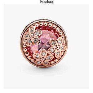 Rose Gold Floral Charm with Pink Crystal
